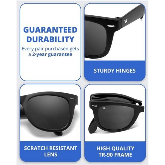 Foldable Polarized Sunglasses UV400 Protection Compact Shades for Men Women - Picture 3 of 7